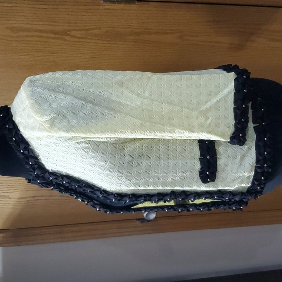 Ming Wang pale yellow black bow trimmed classic cardigan - Picture 5 of 8